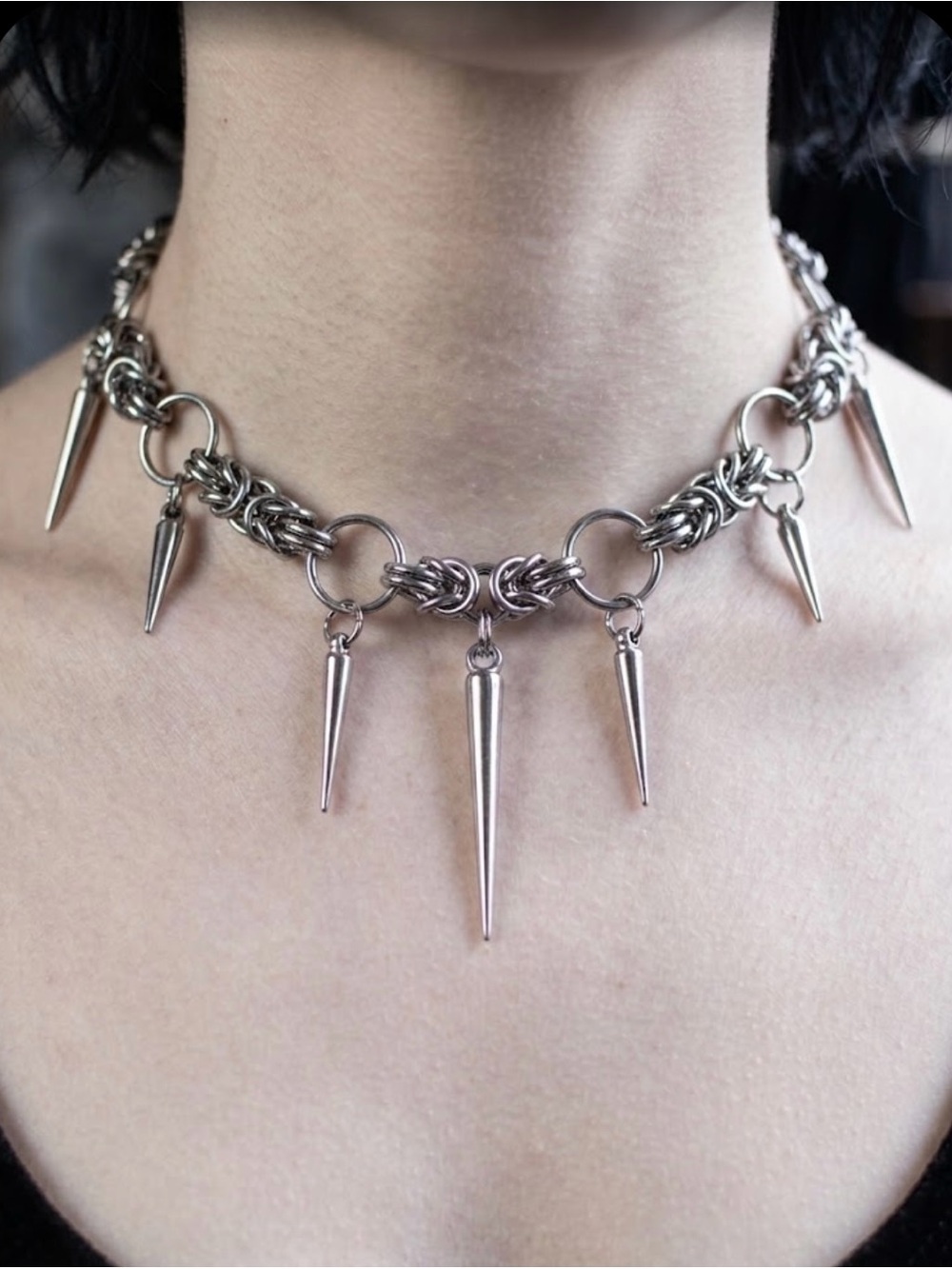 Hand Crafted Spike Charm Choker Necklace
